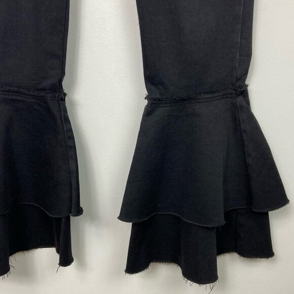 URBAN Outfitters‎ Ruffle Flare Jeans High Rise Black Size 24 Bell Bottom Denim - Picture 6 of 14